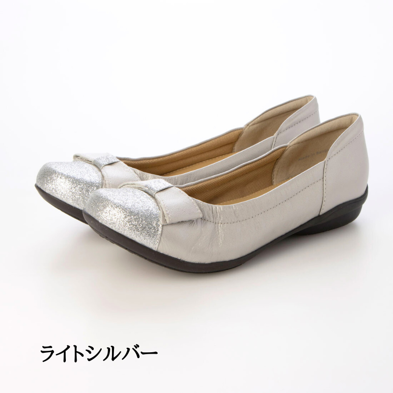 【キラキラさん】本革幅広バレエシューズ　EEE