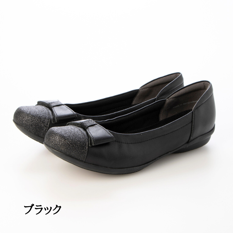 【キラキラさん】本革幅広バレエシューズ　EEE