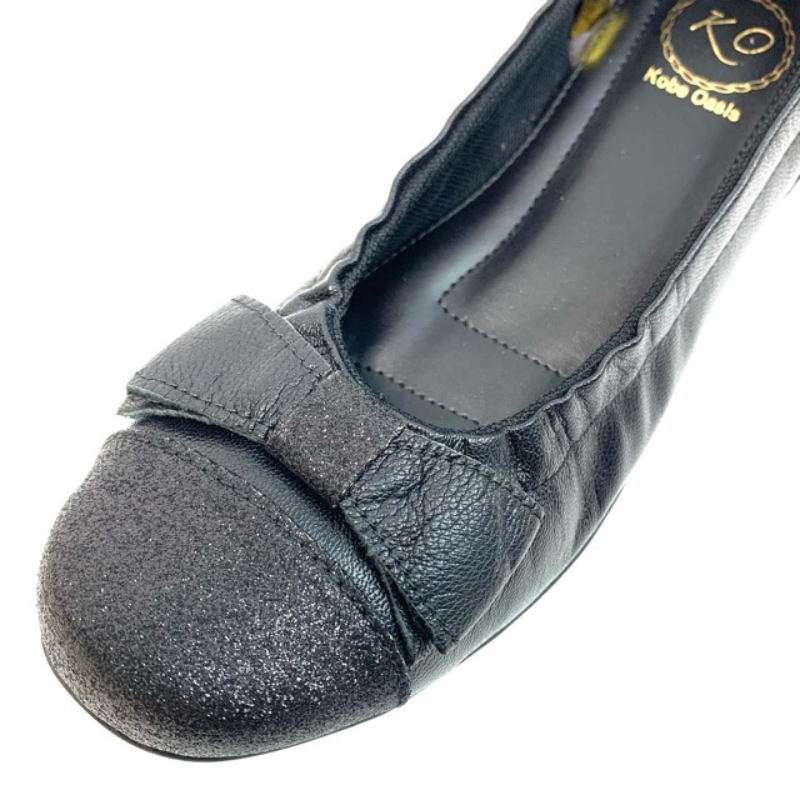 【キラキラさん】本革幅広バレエシューズ　EEE