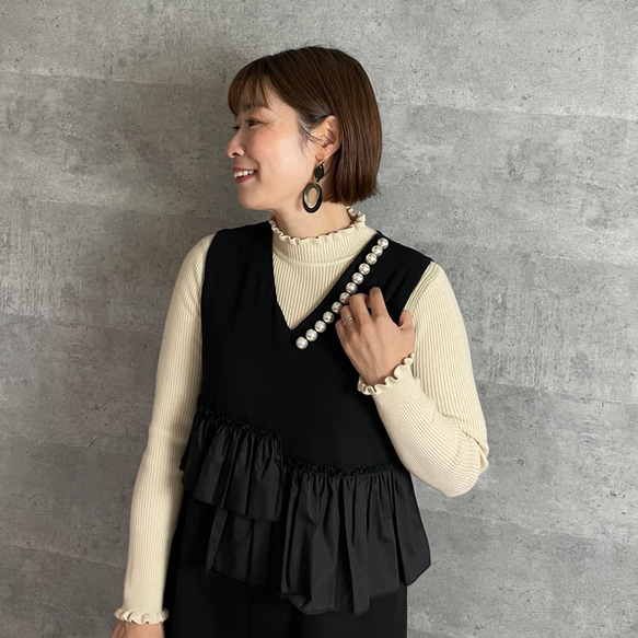 温活あったか3枚セット♡お得 大人可愛い首元＆袖フリルリブニット【フリー】紺レンガベージュ KMC-740 811786 12枚目の画像