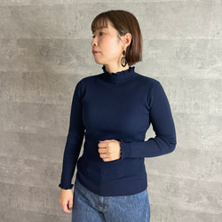 温活あったか3枚セット♡お得 大人可愛い首元＆袖フリルリブニット【フリー】紺レンガベージュ KMC-740 811786 3枚目の画像