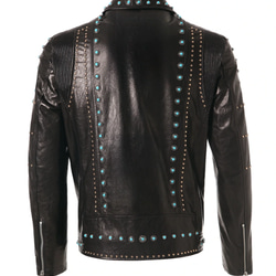 イタリア革ジャンブランド【Pala leather】 ターコイズ・山羊革ライダースジャケット 7枚目の画像