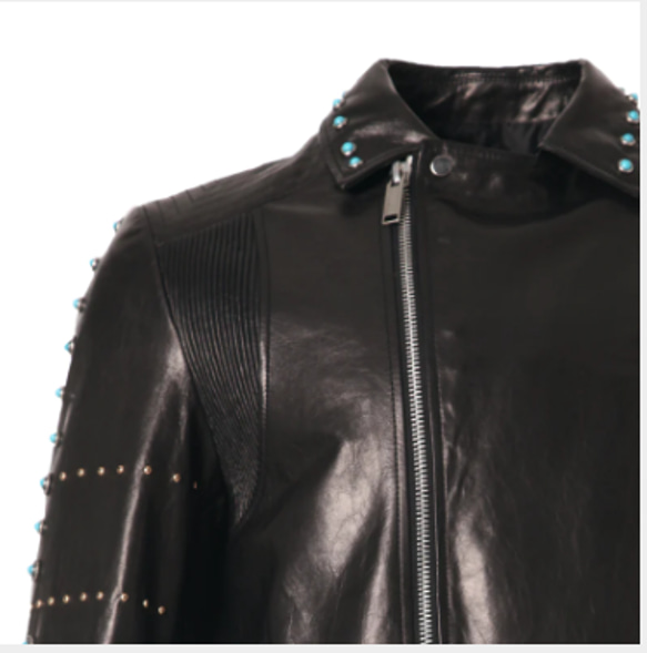 イタリア革ジャンブランド【Pala leather】 ターコイズ・山羊革ライダースジャケット 8枚目の画像
