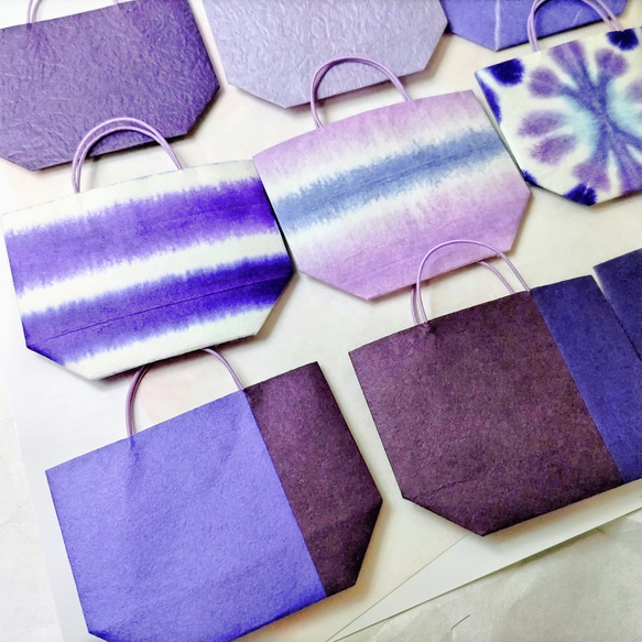 紫（パープル系）和紙のミニ紙袋 12枚セット おまけ付き 11枚目の画像