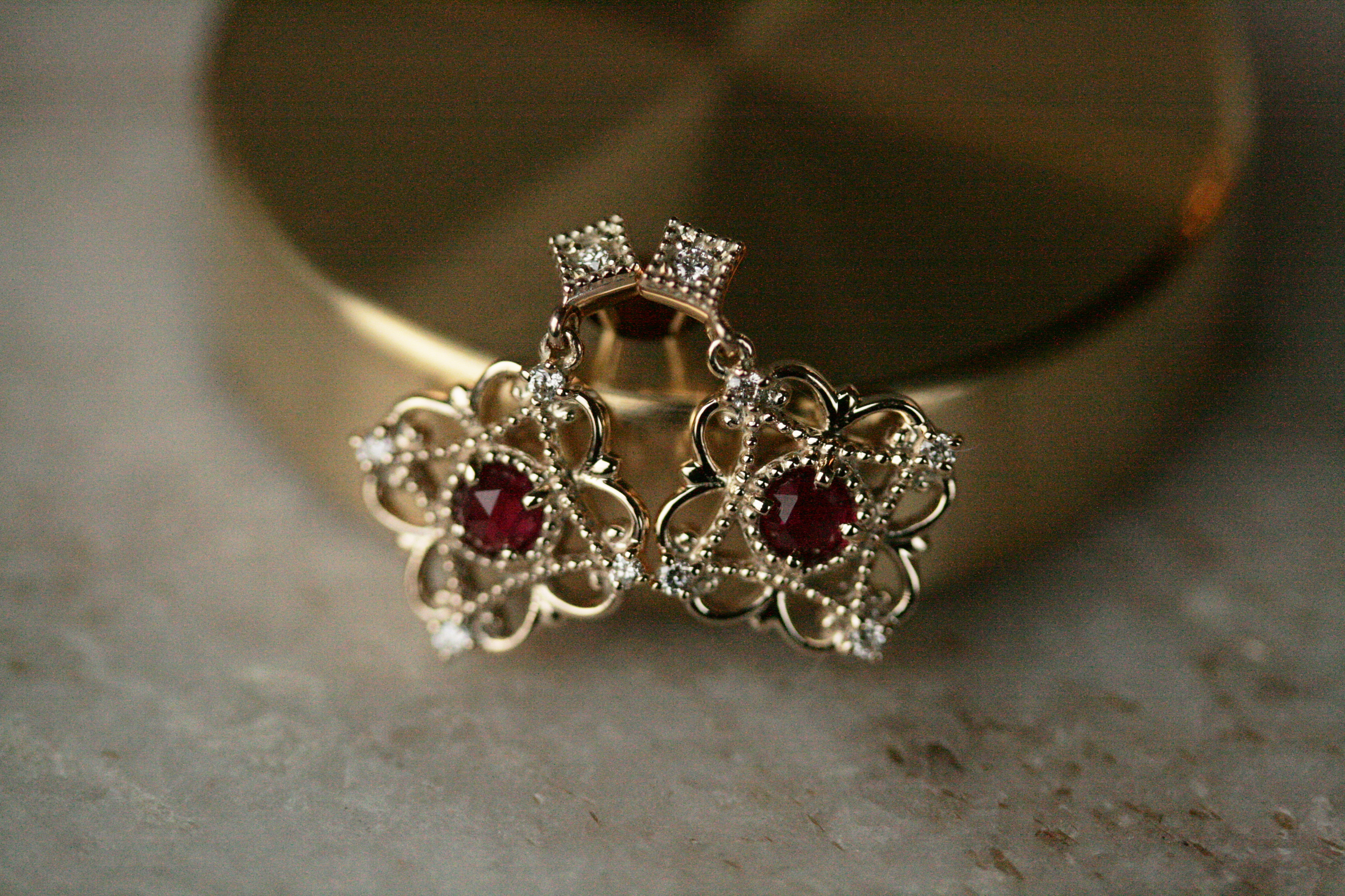 【一点物】K10YG/ローズカットルビーピアス