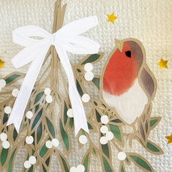 クリスマス切絵アート　宿木とロビンさん　 2枚目の画像
