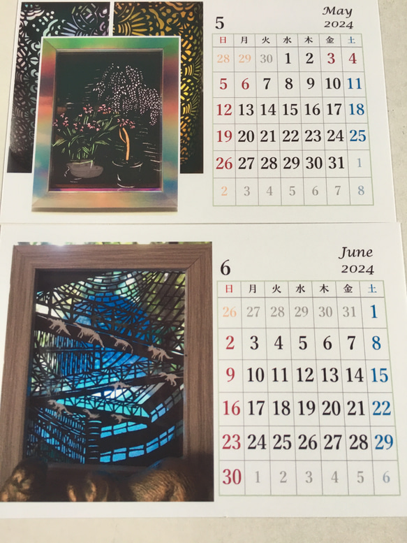 切り絵　2024年卓上カレンダー(JAPAN) 5枚目の画像