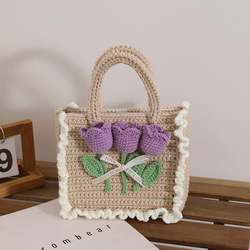 かわいいチューリップ編みバッグ、プレゼント、おしゃれな女の子にぴったり 2枚目の画像