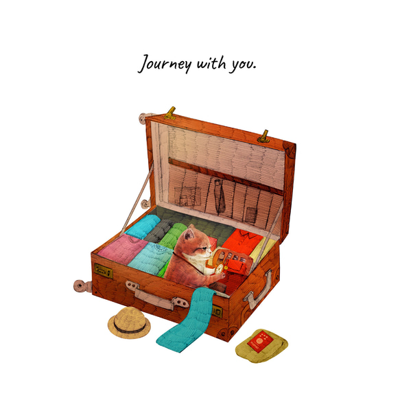 「Journey with you 一緒にいく気のネコ」 薄手のしっかりトートバッグ/送料無料 3枚目の画像