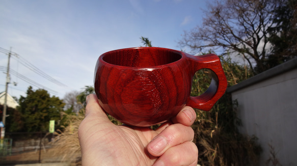 赤レンガ色の一木彫りコーヒーカップ 11枚目の画像