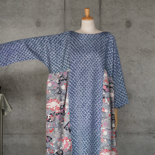 258　手染め大輔　着物リメイク　辻ヶ花　コートワンピース　　フリーサイズ 258 手染め大輔 着物リメイク 辻ヶ花 コートワンピース