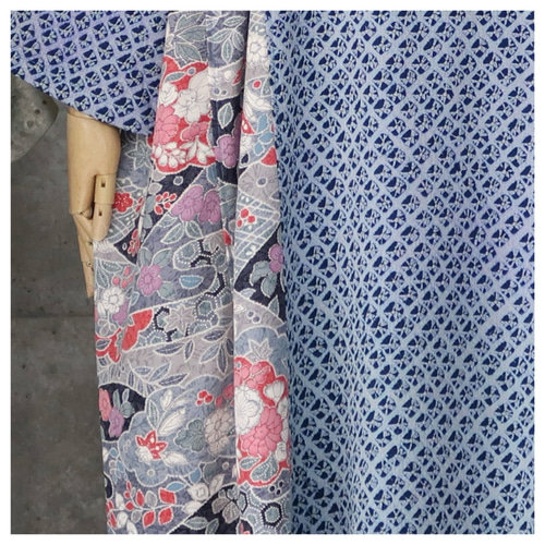 261 手染め大輔 着物リメイク 辻ヶ花 膨れ織 ワンピース L