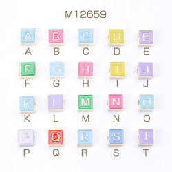 M12659-D 2個 アルファベットキューブビーズ ステンレス製 パステルカラー 通し穴あり 4×8mm 2X（1ヶ） 1枚目の画像