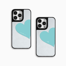 Big Heart♡ターコイズブルー　鏡　耐久性グリップミラーケース　iPhoneケース　文字入れ 4枚目の画像