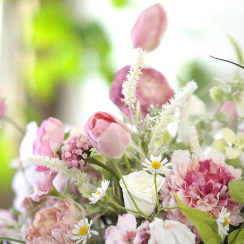 ピンクチューリップブーケ ウェディングブーケ ブートニアセット