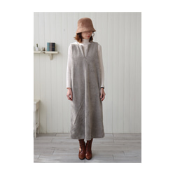 冬のモコモコ高級メルトンフリースワンピース／スラッシュネックワンピース／メルトンジャンパースカート／全9色／グレージュ 10枚目の画像