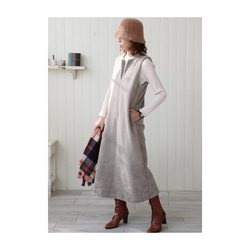 冬のモコモコ高級メルトンフリースワンピース／スラッシュネックワンピース／メルトンジャンパースカート／全9色／グレージュ 4枚目の画像