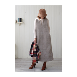 冬のモコモコ高級メルトンフリースワンピース／スラッシュネックワンピース／メルトンジャンパースカート／全9色／グレージュ 9枚目の画像