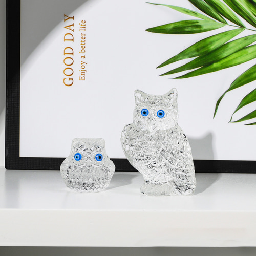 ふくろう（フクロウ）大小2個セット天然石 手彫り彫刻 縁起物 天然石