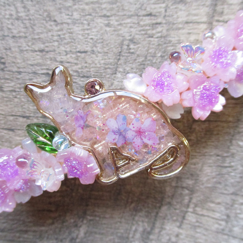 ◇3637 ピンクの桜と猫 バレッタ ※約8㎝・重ためです。 バレッタ  