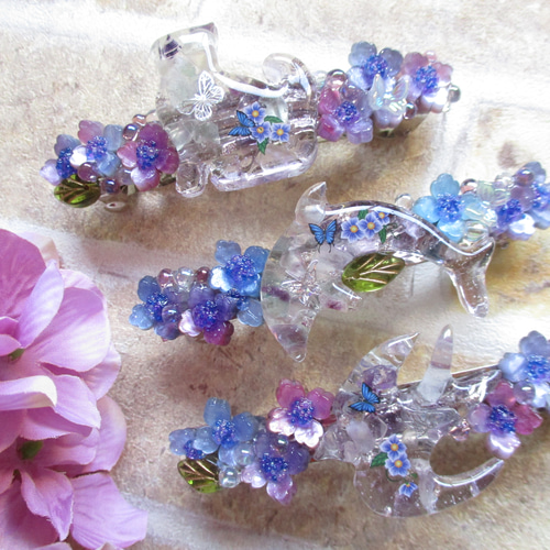 ◇3637 ピンクの桜と猫 バレッタ ※約8㎝・重ためです。 バレッタ  