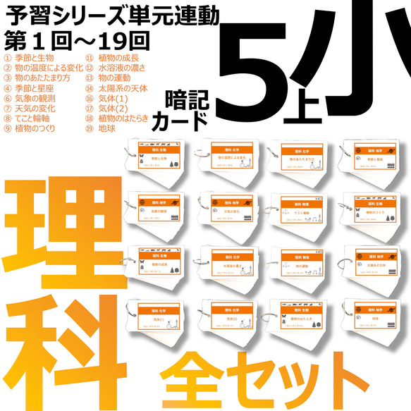 中学受験 暗記カード【5年上 社会 全セット 1-19回】組分けテスト 予シリ 中学受験 暗記カード【5年上 理科 全セット 1-19回】 組分け