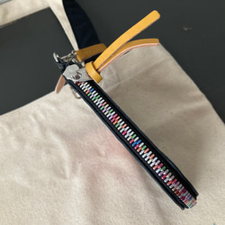 L字ファスナー財布《鍵ポケット》ストラップ付き　薄型財布　ハーフウォレットミニ財布　日本製カラーヌメ革　お月様　虹色 6枚目の画像