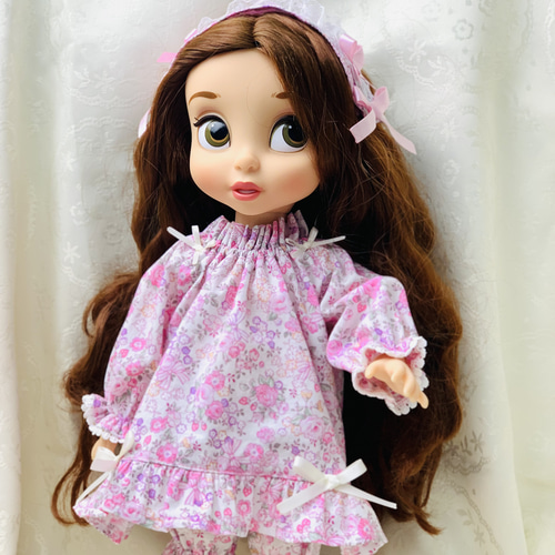 CURIOUS ネグリジェ パジャマ上下セット キルト花柄 ピンクパープル上品② 40cmドール お花のネグリジェ パジャマ ピンク その他人形 mari