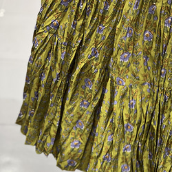 【受注】グリーン花柄のミディアムスカート.綿.ゆったり 4枚目の画像