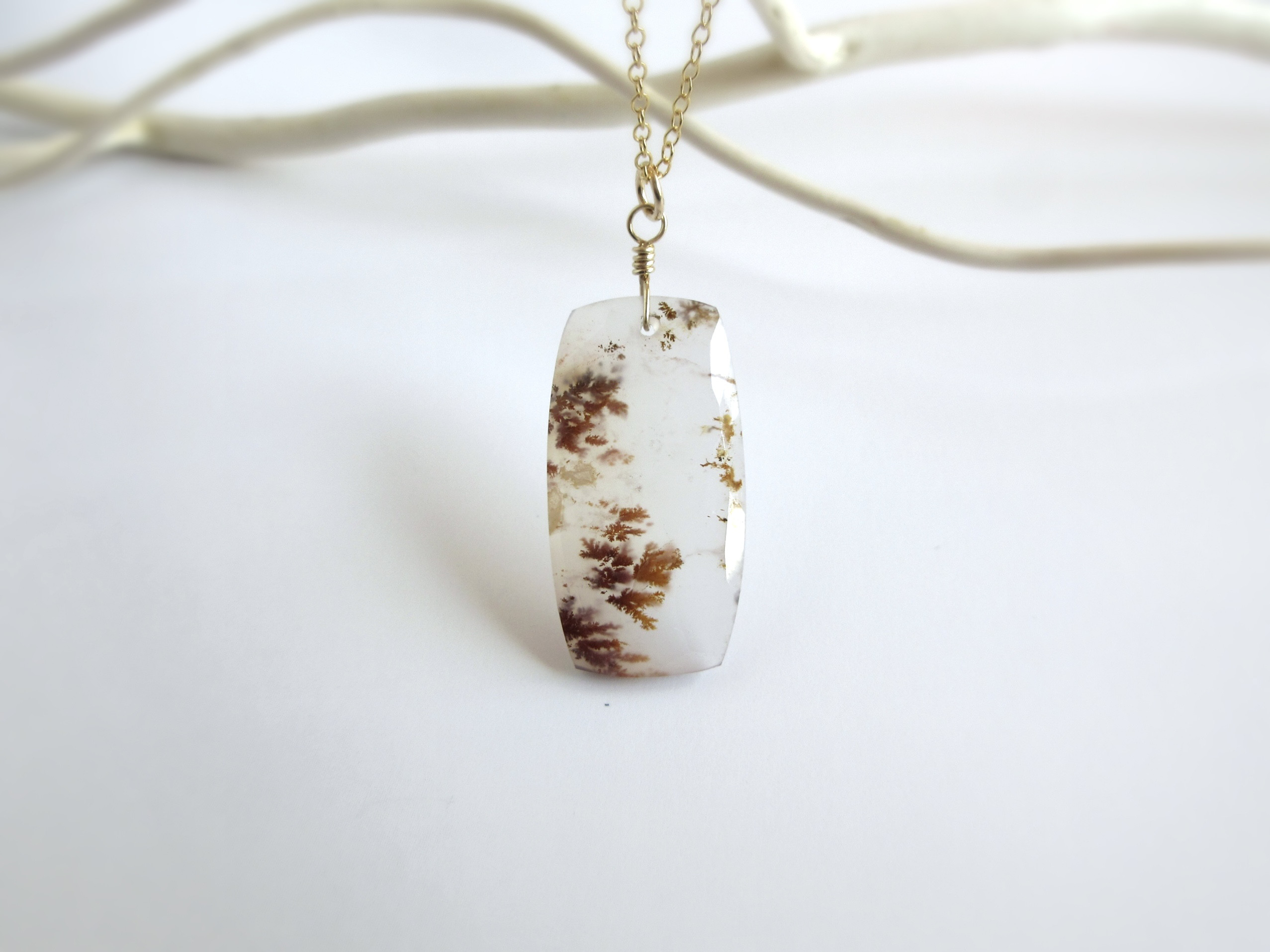 【模様美】26×13.5mm「デンドライトアゲート」14kgfネックレス