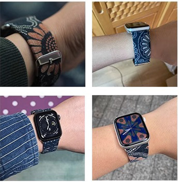 受注制作 アップルウォッチバンド Apple Watch バンド オリジナルデザイン 手縫古代の染め方 贅沢古い綿 本革 14枚目の画像