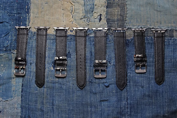 受注制作 アップルウォッチバンド Apple Watch バンド オリジナルデザイン 手縫古代の染め方 贅沢古い綿 本革 8枚目の画像