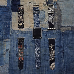 受注制作 アップルウォッチバンド Apple Watch バンド オリジナルデザイン 手縫古代の染め方 贅沢古い綿 本革 12枚目の画像