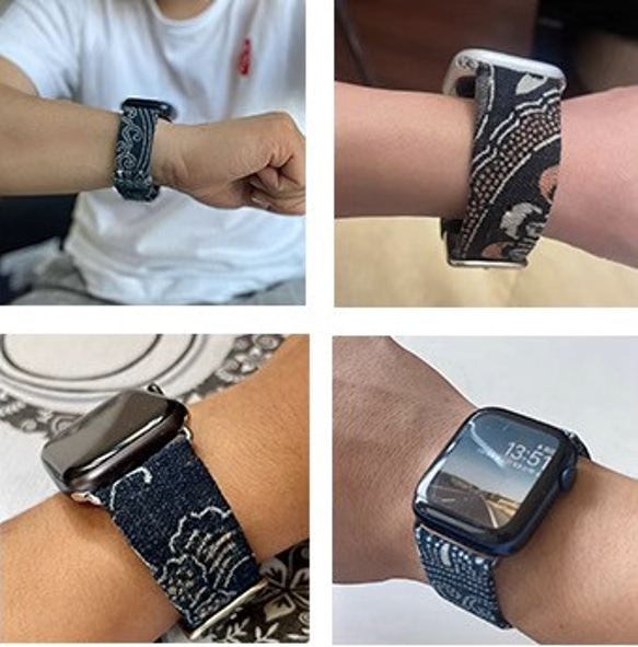 受注制作 アップルウォッチバンド Apple Watch バンド オリジナルデザイン 手縫古代の染め方 贅沢古い綿 本革 15枚目の画像