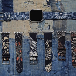受注制作 アップルウォッチバンド Apple Watch バンド オリジナルデザイン 手縫古代の藍染め 贅沢古い綿 本革 1枚目の画像
