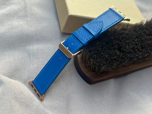 Apple Watch レザーストラップは、ブルーカラーの高品質フレンチエプソム牛革を使用（送料無料） 7枚目の画像
