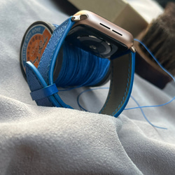 Apple Watch レザーストラップは、ブルーカラーの高品質フレンチエプソム牛革を使用（送料無料） 6枚目の画像