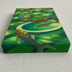 色鉛筆画(油性色鉛筆)  「緑吹く風に泳ぐ金魚」 原画　　　　一点物　黄金比パネル 7枚目の画像