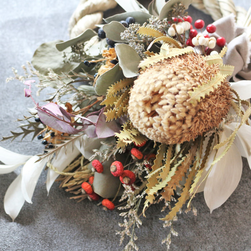 しめ縄 しめ縄飾り お正月飾り バンクシア ドライアンドラ すすき