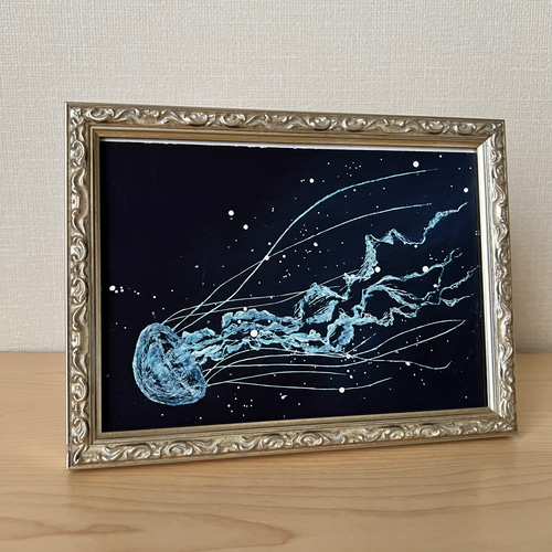 原画】 海の光 クラゲ 額装 スタンド付き 海の生き物 絵画 ゆめの 通販