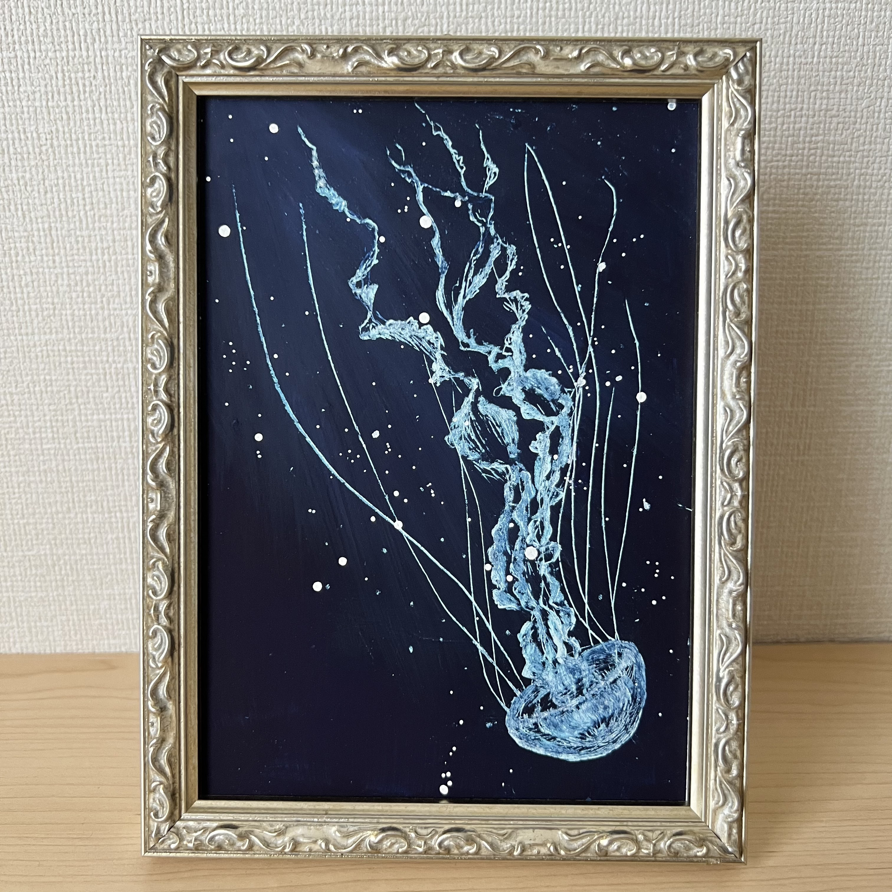 海月 クレパス 海 画家 クラゲ アート 絵画 インテリア 深海 幻想的 原画