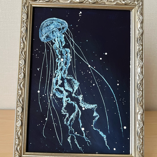 クラゲ 海月 海 深海 幻想的 原画 アート 絵画 画家 インテリア クレパス クラゲ 海月 海 深海 幻想的 原画 アート 絵画 画家 インテリア