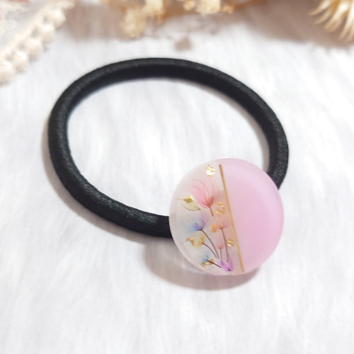 ボタニカル フラワー 花 レジン ヘアゴム ピンク 冬 おでかけ キッズ