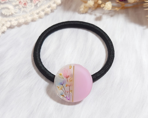 ボタニカル フラワー 花 レジン ヘアゴム ピンク 冬 おでかけ