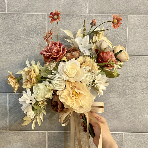 オーダーメイド】クラッチブーケ 結婚式 前撮り ブートニア付き 秋冬婚  