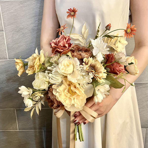 オーダーメイド】クラッチブーケ 結婚式 前撮り ブートニア付き 秋冬婚  