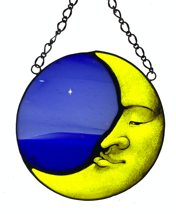 ステンドグラスのお月様・一番星付き サンキャッチャー Alisa