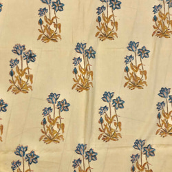 【50cm增量】米色布料藍色大圖案花卉印第安手工版畫布料棉質 第4張的照片