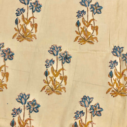 【50cm增量】米色布料藍色大圖案花卉印第安手工版畫布料棉質 第3張的照片