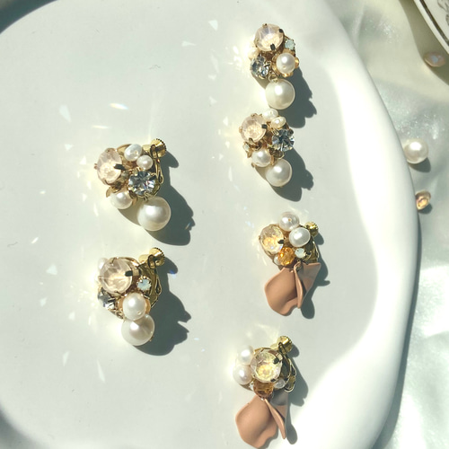 入学式 七五三 結婚式に♡ビジュー&パール ピアス イヤリング 淡水